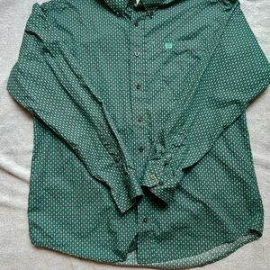 Cinch Men's Teal Patterned Button Down Shirt